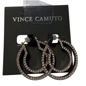 Vince Camuto Gold Tone Pave Crystal Double Hoop Earrings Click Top Closure
